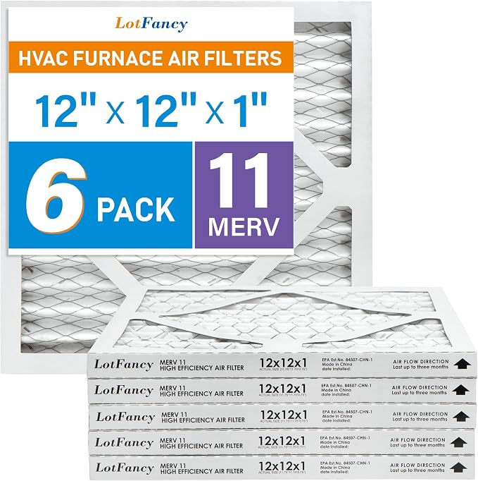 LotFancy 12x12x1 Air Filter MERV 11 6-Pack, Electrostatic Pleated AC Furnace by LotFancy