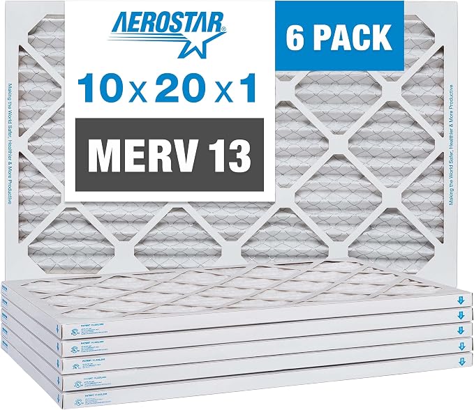 Aerostar 10x20x1 MERV 13 Pleated Air Filter, AC Furnace Air Filter, 6 Pack by AirFiltersDelivered