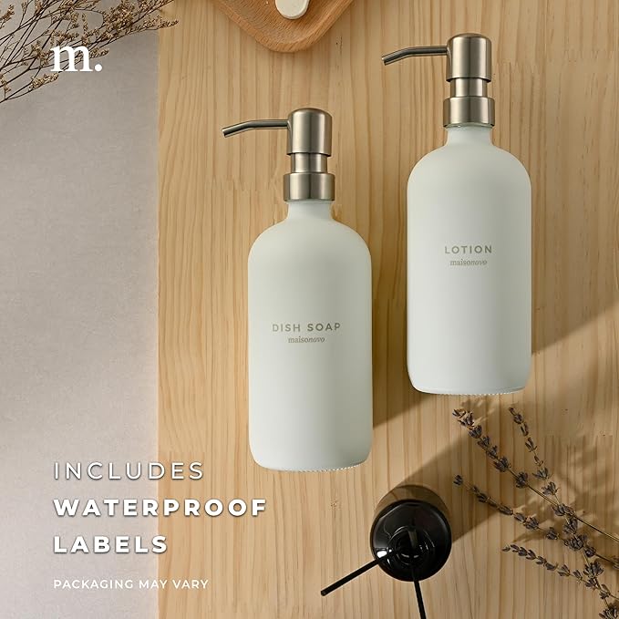 MaisoNovo Soap Dispenser 1-Piece Set | 16.9oz White Bottles with Silver Stainless Steel Pump