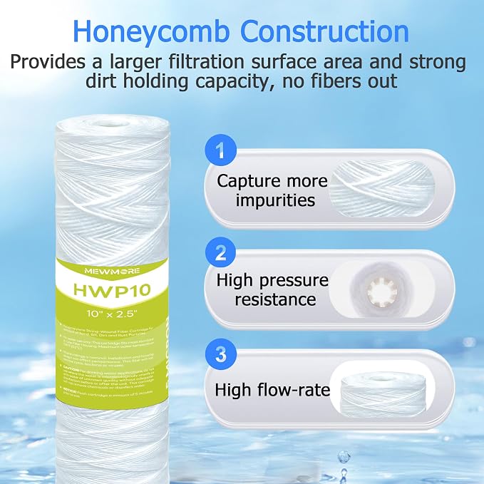 5 Micron Whole House Water Filter Cartridge, String Wound Sediment Filters - Image 3