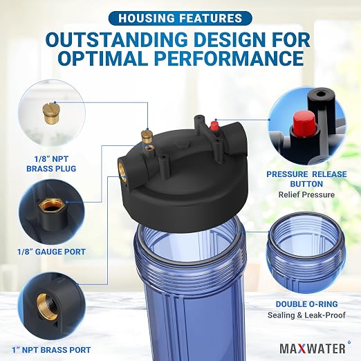 Max Water Whole House Water Filter Housing, Fits 20" x4.5" Big Filter Blue - Image 3