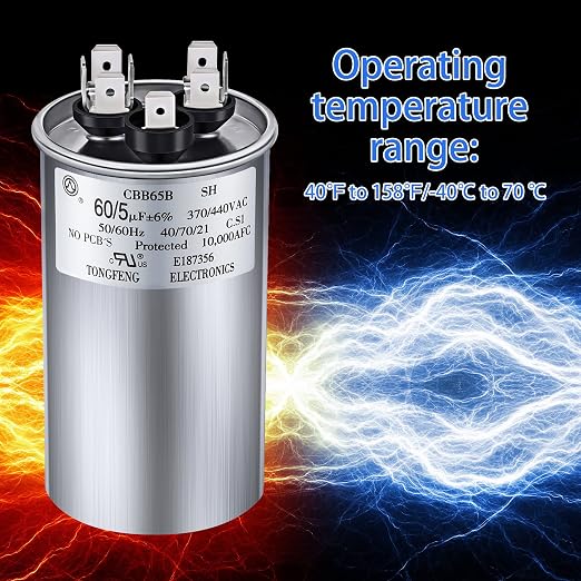 60/5 MFD uF 370/440V CBB65 Dual Run Round Capacitor - Image 5