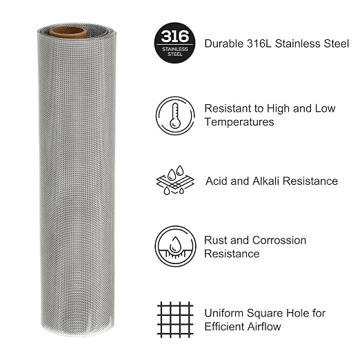 PATIKIL 40" L x 10" W Woven Wire Mesh, 30 Mesh 316L Stainless Steel Air Vent - Image 3