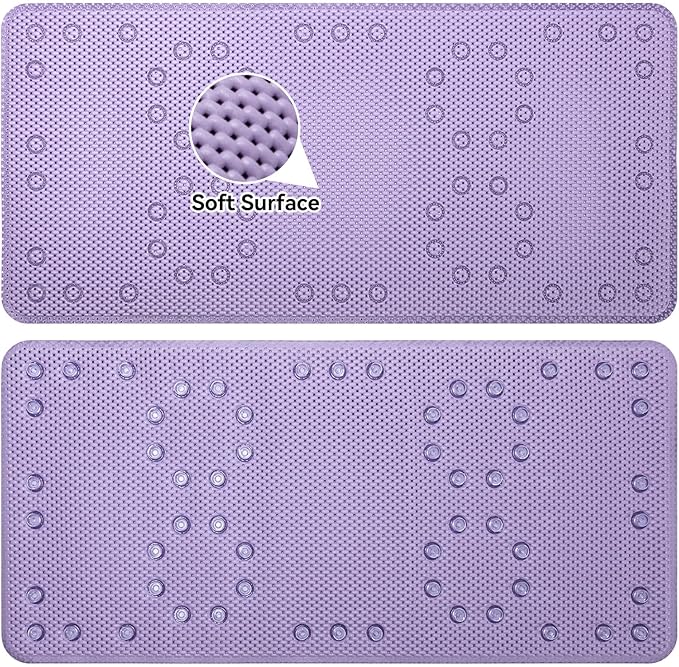 Double Layer Foam Non Slip Bathtub Mat 37x17in, More Comfortable and Thicker Tub Mat Than Ordinary Foam Shower Mat, Bath Mat for Tub with Suction for Comfort and Safety (P-Purple, 36'' x 17'')