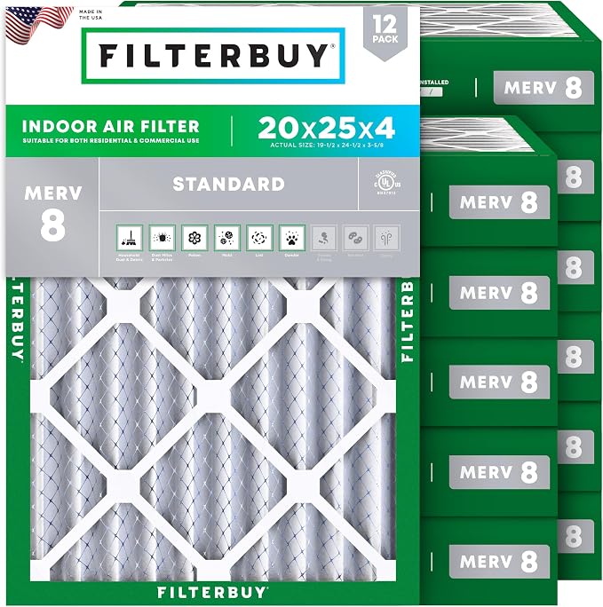 Filterbuy 20x25x4 Air Filter MERV 8 Essential Dust & Allergy Defense, by Filterbuy