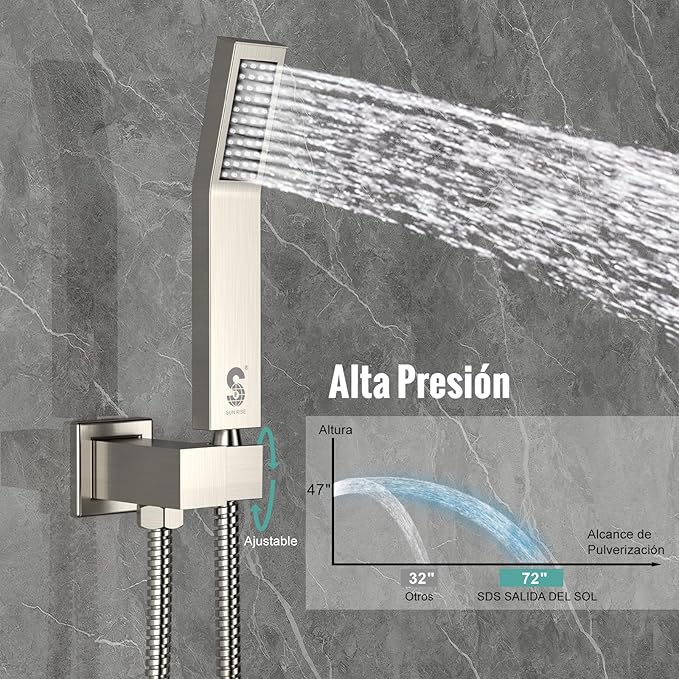 SR SUN RISE 8 Inches All Metal Square Shower System with Tub Spout, Tub Shower Faucet Set, High Pressure Rain Shower Head and Handheld Sprayer Shower Fixtues, Valve Included, Brushed Nickel