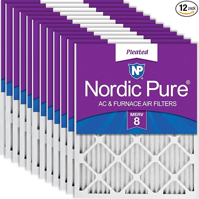 Nordic Pure 16x24x1 Pleated MERV 8 Air Filters 12 Pack by NordicPure