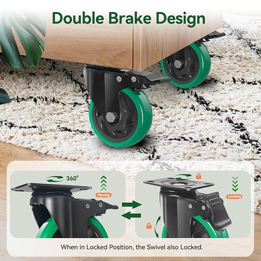 Caster Wheels 4 Inch, Swivel Plate Casters Set of 4 Heavy Duty 2000lbs - Image 5