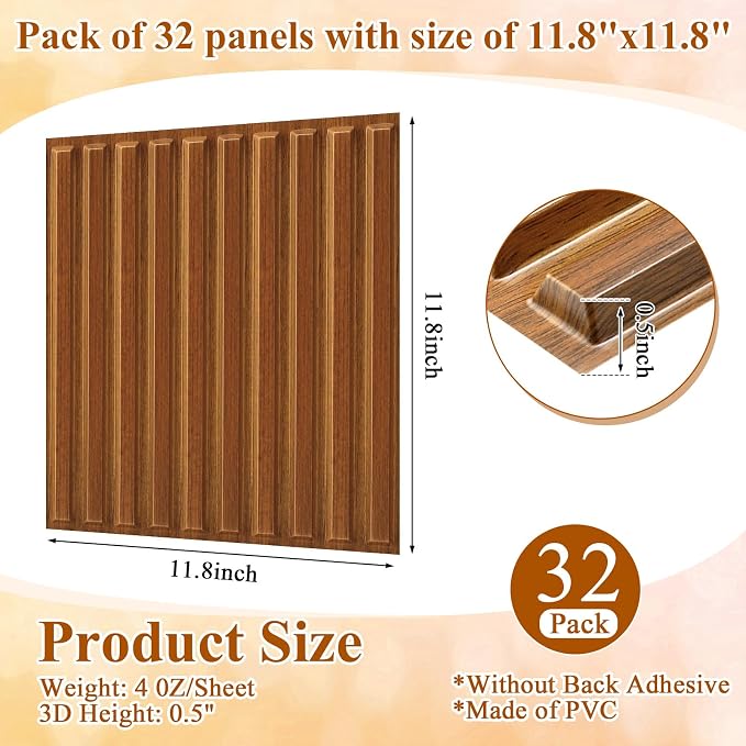 Nuanchu 32 Pcs 3D Slat Wall Panels 12 x 12 Inch PVC Fluted Textured Panel - Image 2
