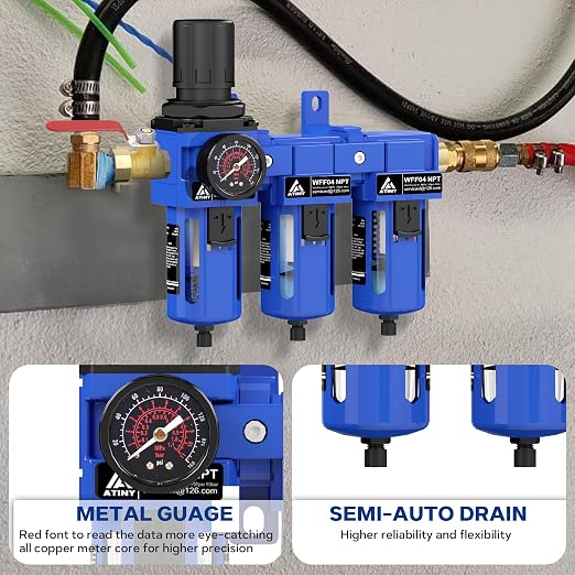 1/2" NPT Three Stage Air Drying System, 5 &0.5 &0.01 Micron Filter Cartridge - Image 4