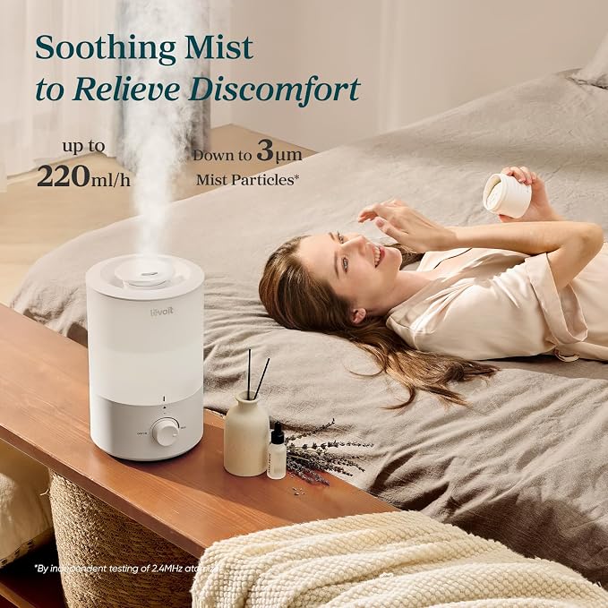 Levoit Humidifiers for Bedroom, 3L Cool Mist, Essential Oil Diffuser | Top - Image 2
