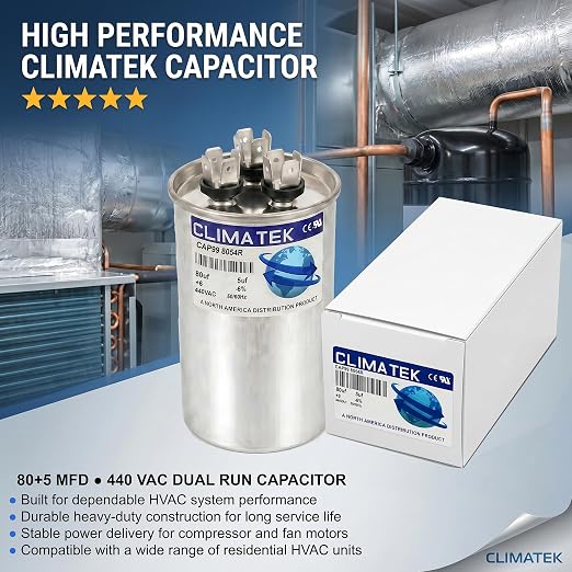 ClimaTek 80 + 5 MFD 370/440 Volt Dual Run Capacitor CAP99-8054R | 80/5 VAC | - Image 2