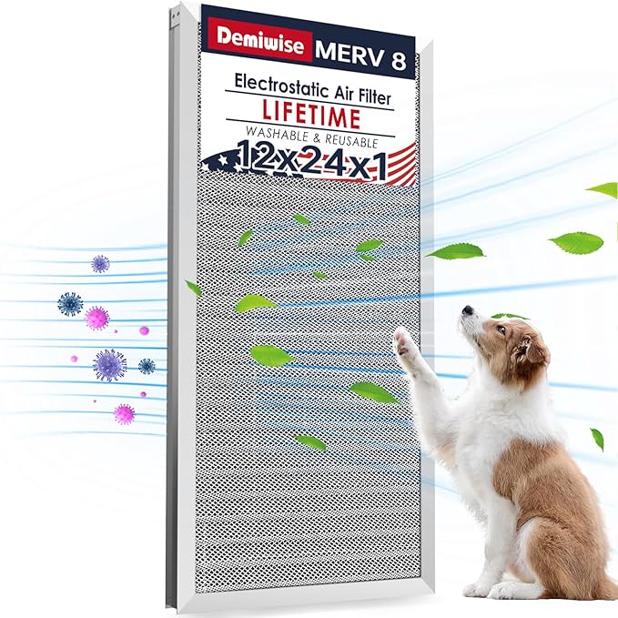 12x24x1 Electrostatic Air Filter, MERV 8 Reusable Aluminum AC/HVAC Furnace by Demiwise