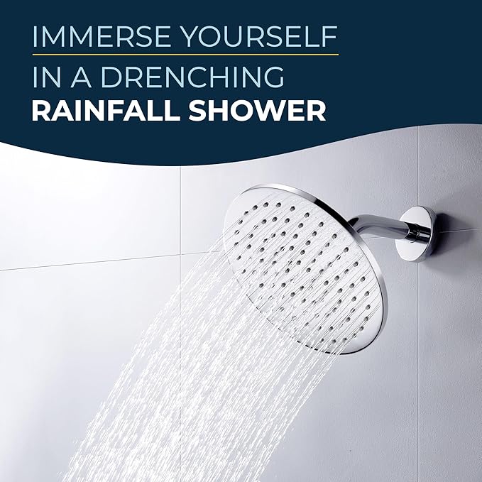 HammerHead Showers® Solid Metal 8 Inch Rainfall Shower Head – MATTE BLACK - Shower Head Rainfall - 2.5 GPM High Flow Shower Head Optimized for Pressure – Large Round Rain Shower Heads