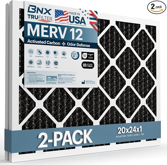 BNX TruFilter 20x24x1 MERV 12 Odor Defense AC Furnace Air Filter by BNX