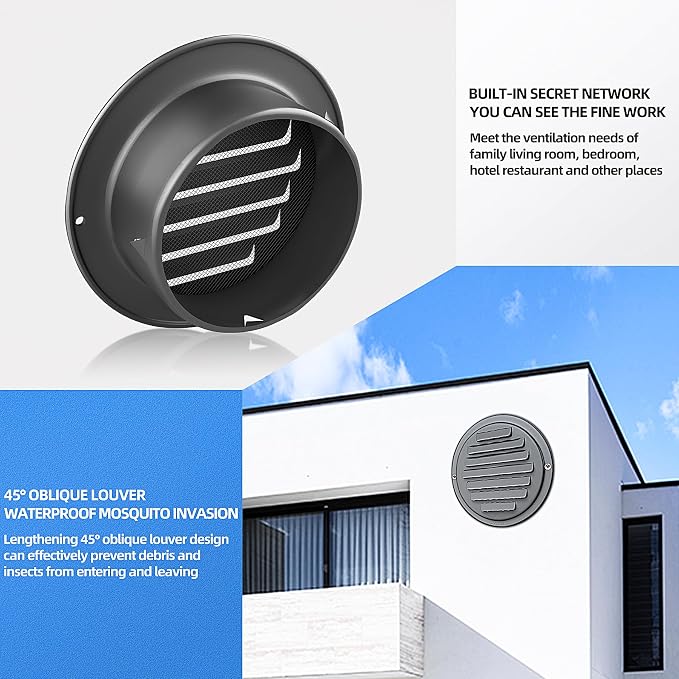 6inch 304 Stainless Steel Air Vents, Louvered Grille Cover Vent Hood Flat - Image 2