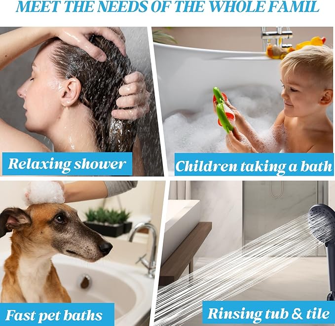 Shower Head 8'' High Pressure Rainfall, Handheld Shower Combo with 11'' Extension Arm, 5 Spray, Anti-leak Luxury Premium Quality, Rainfall Shower Head with Handheld Spray Combo, Matte Black