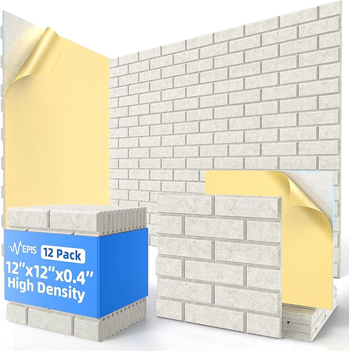 12 Pack Acoustic Panels with Self Adhesive, Soundproof Wall Panels, Brick Sound by NEPIS