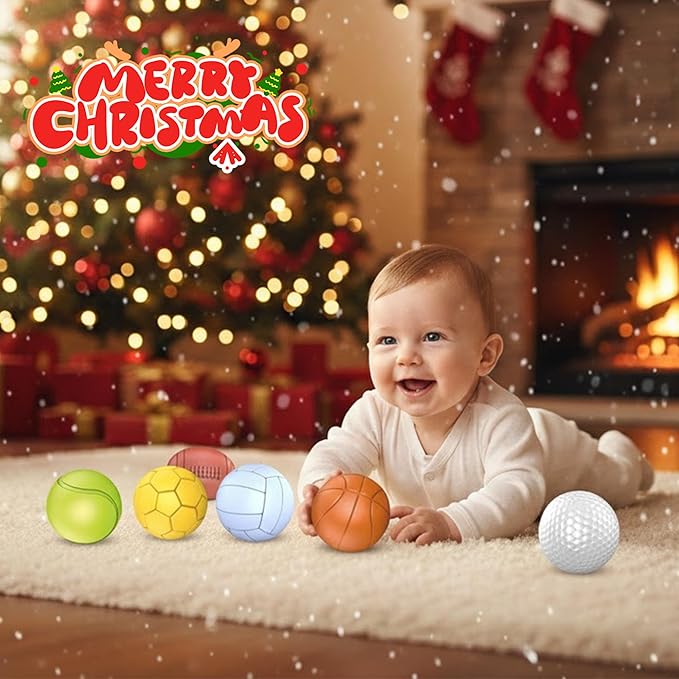 Baby Sensory Balls, Soft Rubber Balls for Toddlers 1-3, Montessori Sensory Bath Toys 6 to 12 Months, Kids Soccer Ball, Sport & Outdoors Baby Ball, 6 Rubber Soft Toys for Kids