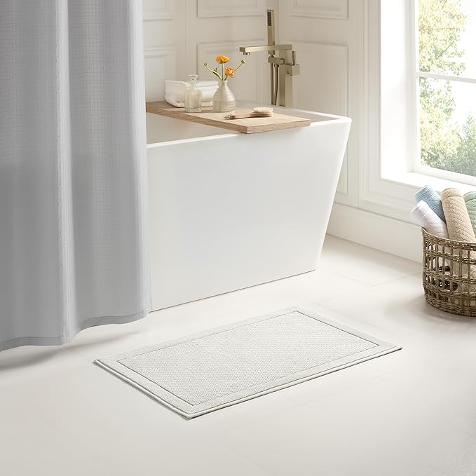 Arkwright 100% Cotton Bathroom Rug - High Absorbent Stylish Textured Woven Design Bath Mat, Slip Resistant Backing for Shower and Bathtub Floor, 24x36 in - Grey