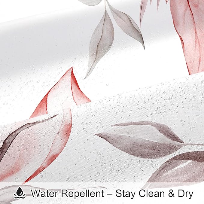 Small Stall Boho Watercolor Floral Shower Curtain 36 x 72, Red and Grey Ink Painting Style Flower Shower Curtains for Chic Elegant Bathroom, Artistic Narrow Half Size Shower Curtain