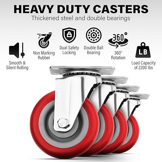 4 Inch Heavy Duty Casters Set of 4, Scratch Resistant & 360 Degree Rotatable - Image 3