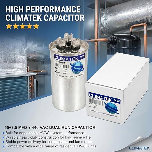 ClimaTek 55 + 7.5 MFD 370/440 Volt Dual Run Capacitor CAP99-5574R | 55/7.5 | - Image 2