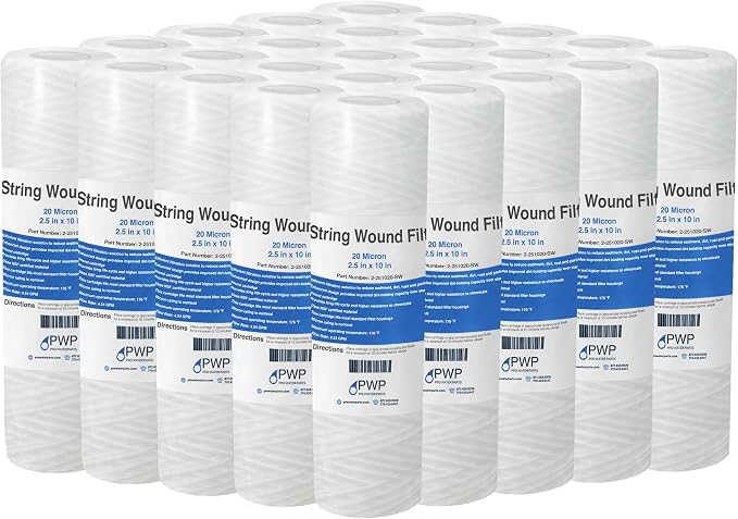 Sediment String Wound Water Filter Cartridge Standard 2.5x10" 20 Micron 25 Pack by ProWaterParts