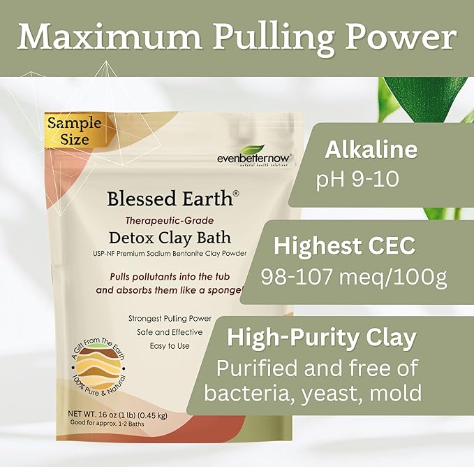 Blessed Earth Detox Clay Bath, 100% Pure Sodium Bentonite Therapeutic Grade – Cleansing and Purifying, by Evenbetternow LLC, Sample Size 1 lb (16 oz)