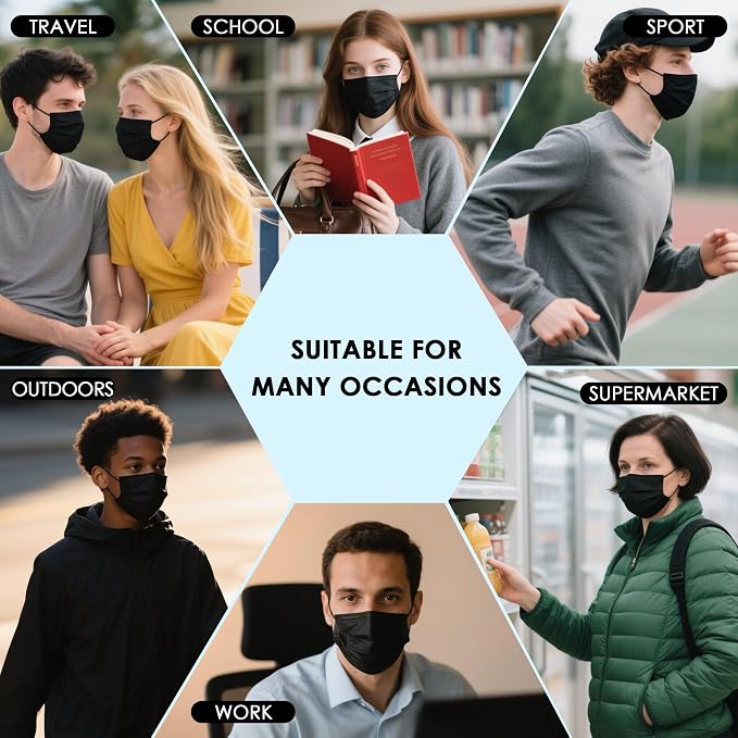 NNPCBT Black Disposable Face Masks 125 Pack, 3-Ply Breathable Mask - Image 6