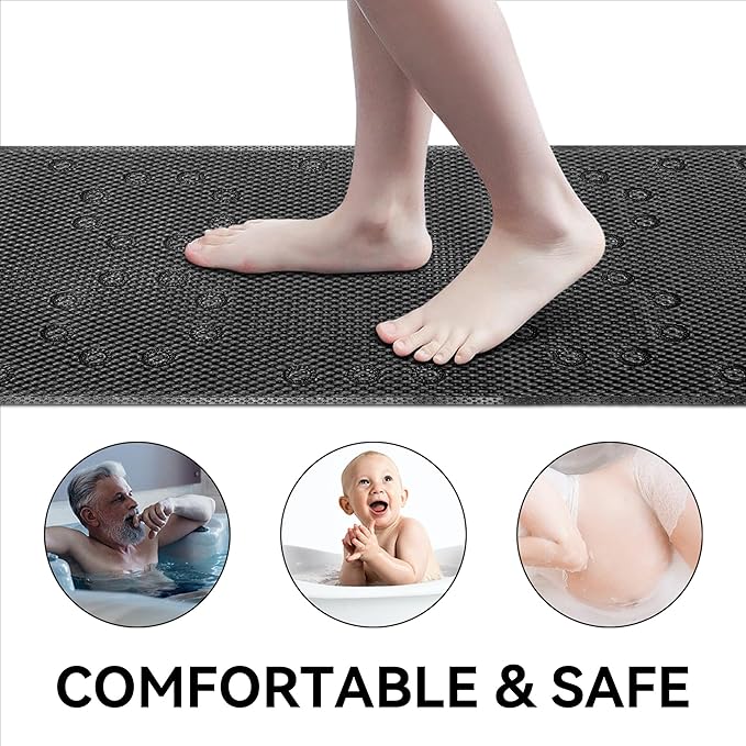 Double Layer Foam Non Slip Bathtub Mat 37x17in, More Comfortable and Thicker Tub Mat Than Ordinary Foam Shower Mat, Bath Mat for Tub with Suction for Comfort and Safety (Black, 36'' x 17'')