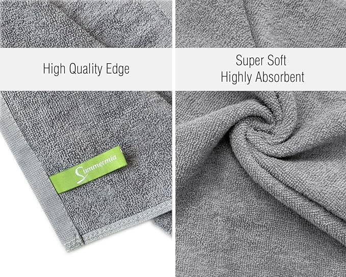 12 Pack Washcloths 13" x 13" - Soft Wash Cloths for Your Face Towel, Viscose derived from Bamboo & Cotton Blend Wash Cloths for Your Body (Gray)