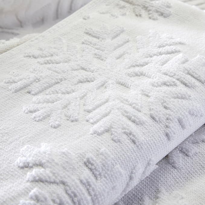 SKL Home Christmas/Winter Subtle Snowflakes Hand Towel 2pc Set for Bath/Kitchen/Bar & Gift, White