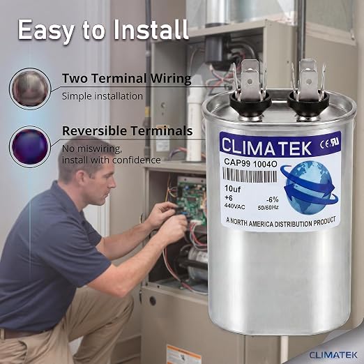 ClimaTek 10 MFD 370/440 Volt VAC Run Oval Capacitor CAP99-1004O - Image 3