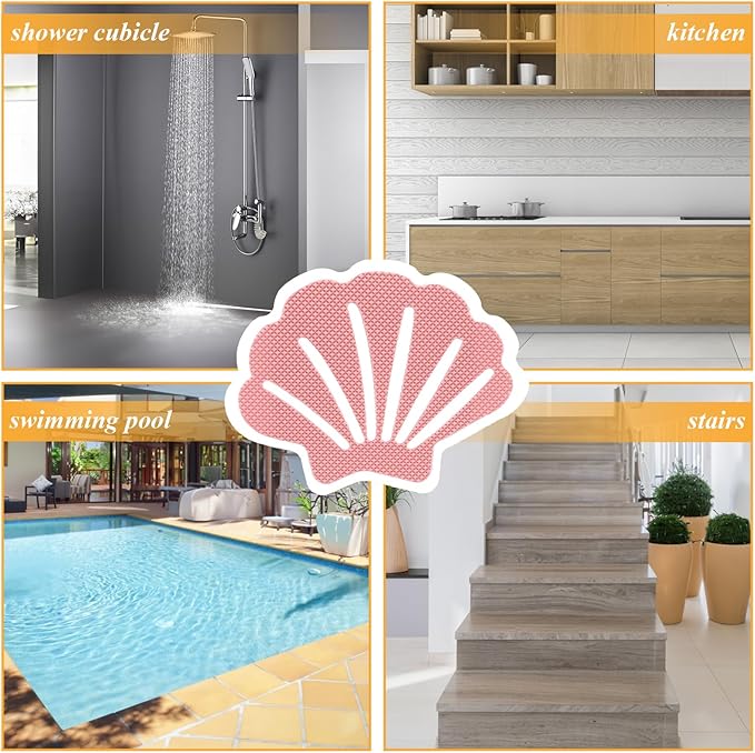 Bathtub Stickers Non Slip, Shell Shaped Tubs Safety Shower Treads, Adhesive Sticker for Bathroom Bathtub, Shower Floor,Pink(30Pcs)