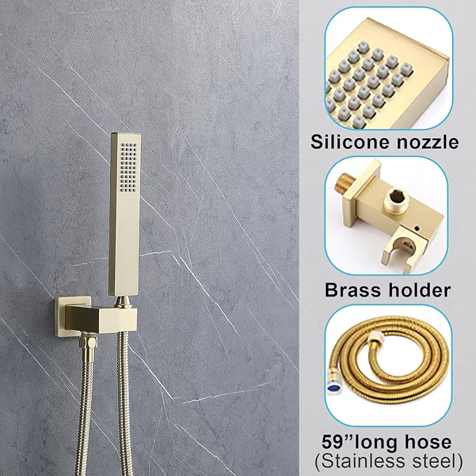 Digital Display Shower System Set 16 Inches Rain Fall Head Temperature Valve Shower Handheld Shower Head Sets for Bathroom Concealed Installation