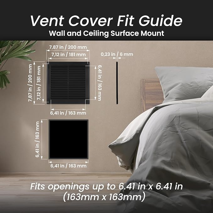 Repa Market 8 x 8 Inch Black Square Air Vent Cover - Image 2