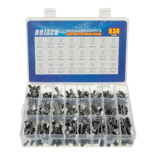 BOJACK 24Value 630pcs Aluminum Electrolytic Capacitor Assortment Box Kit Range by BOJACK