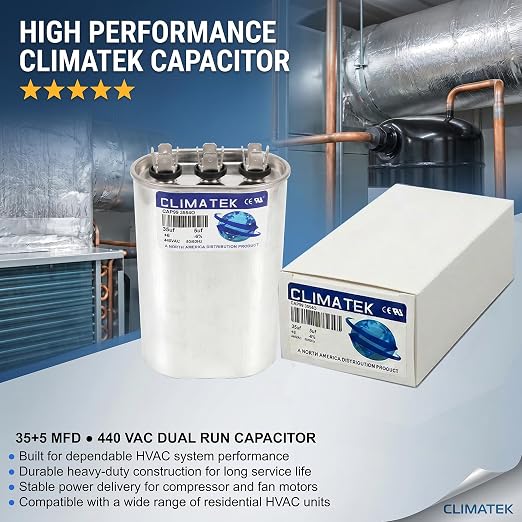 ClimaTek 35 + 5 MFD 370/440 Volt Dual Run Capacitor CAP99-3554O | 35/5 VAC | - Image 2