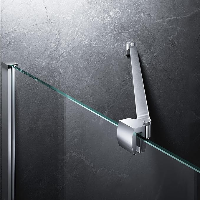 Frameless Shower Door Support Bar, Stainless Steel Wall-to-Glass Support Arm to Fixed Shower Glass Panel, for 1/4"-3/8" (6-10 mm) Door, 180° Pivot & Stow-Flat Mode (Chrome, 23.6-inch(600mm))