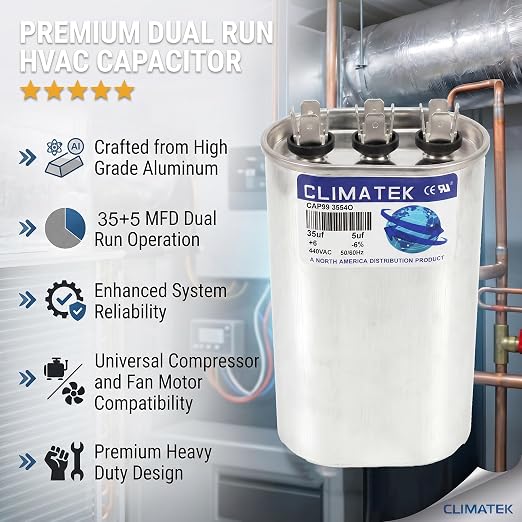 ClimaTek 35 + 5 MFD 370/440 Volt Dual Run Capacitor CAP99-3554O | 35/5 VAC | - Image 5