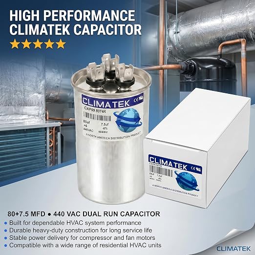 ClimaTek 80 + 7.5 MFD 370/440 Volt Dual Run Capacitor CAP99-8074R | 80/7.5 | - Image 2