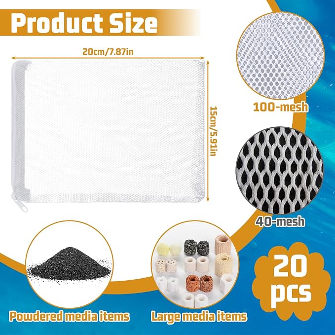 Grevosea 20 Pcs Aquarium Filter Media Bags, Fish Tank Coarse Mesh Bags 5.91 x - Image 2