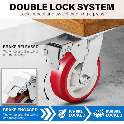 6 Inch Caster Wheels Heavy Duty Casters Set of 4 Lockable Cart Wheels - Image 4