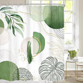 Extra Long Green Boho Shower Curtain 72Wx84H Mid Century Modern Abstract Palm Leaves Plant Tropical Gold Olive Geometric Bathroom Decor Minimalist Bath Curtain Fabric Polyester 12 Pack Hooks