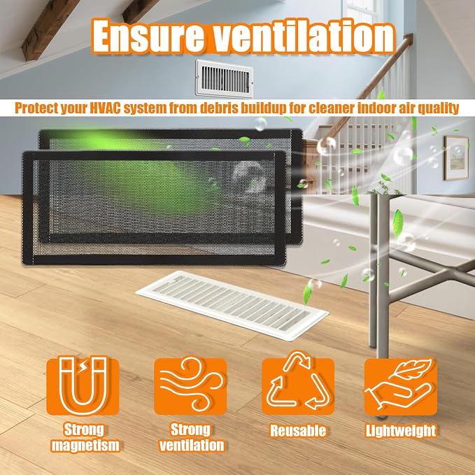 Magnetic Floor Vent Covers- 4"x10" Air Vent Screen Mesh Cover, Floor Register - Image 6