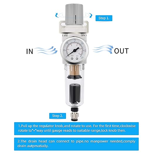 NANPU 1/4" NPT Compressed Air Filter Regulator Combo Piggyback, Auto Drain - Image 4
