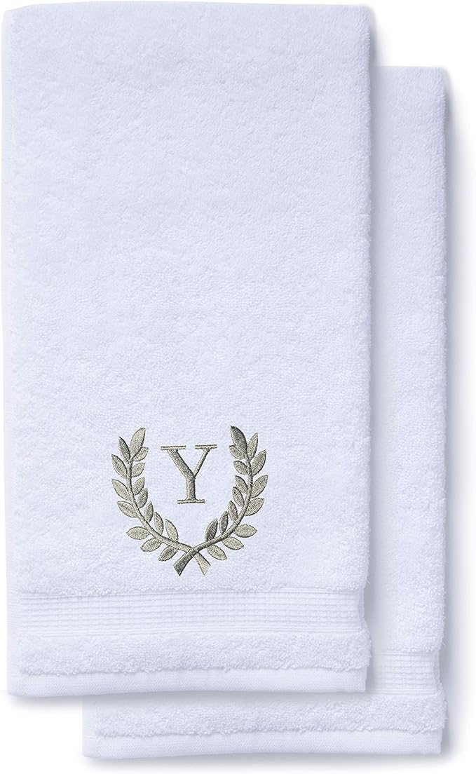 Decorative and Monogrammed Hand Towels for Bathroom Kitchen Makeup | Personalized Gift for Wedding-Bridal | Roman Font Custom Luxury Turkish Towel | Spa Collection, Oversized, 16 X 30 Inch, Set of 2
