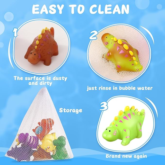 Color Changing No Hole Toddler Bath Toys for Kids Ages 1-3 4-8, Dinosaur Bath Toys Toddlers 2-4, Dinosaur Toys, Christmas Stocking Stuffers Christmas Birthday Gifts Bathtub Water Toys with Drying Bag