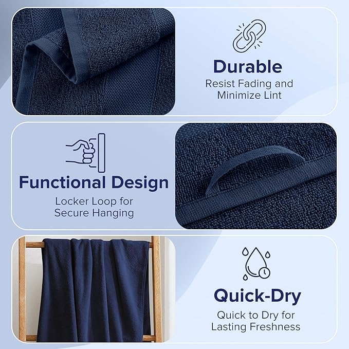 Comfort Spaces Turkish Bathroom Towel Set 6 Piece Luxury Bath Towel Set 2 Hand Towel for Bathroom 2 Washcloth 2 Large Bath Towel Sets Long Staple Ultra-Soft Quick Dry Towel Set Navy Blue
